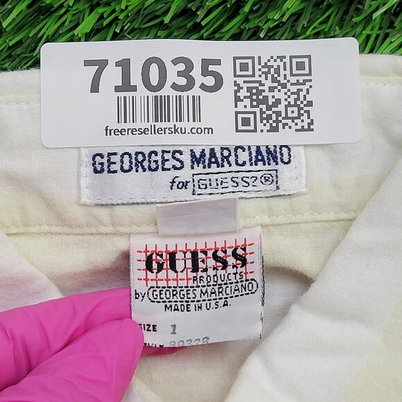 Vintage 90s GUESS Stripes Button Shirt Womens L 21x29 White Yellow - Picture 8 of 13